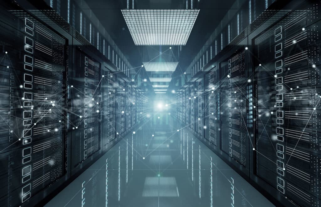 data center at Tri-State area IT company with network lines overlay